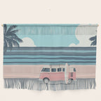 Surfer Graphic Beach Palm-Tree Camper-Van Art Wall Hanging Gallery Image 1
