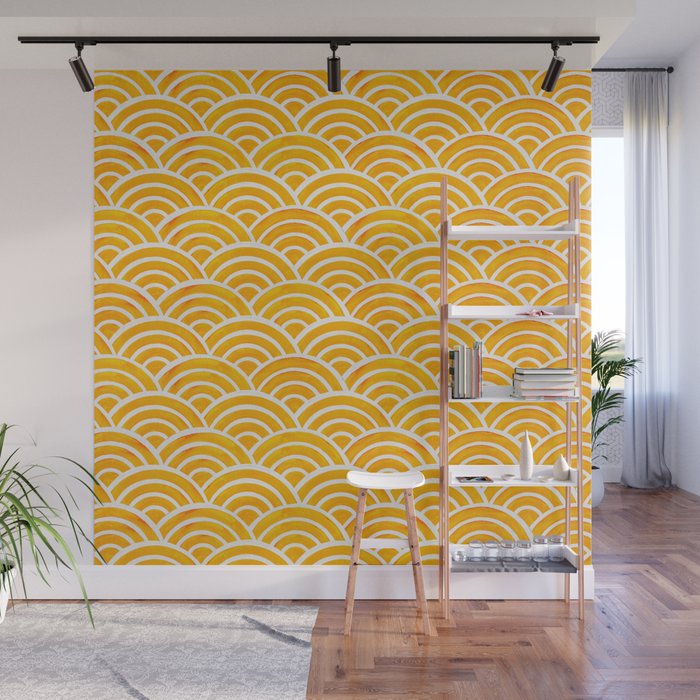 Japanese Seigaiha Wave - Marigold Palette Wall Mural Gallery Image 1