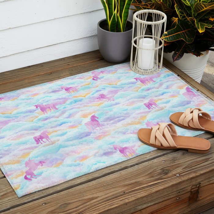 Unicorns Hiding in Clouds Outdoor Rug Gallery Image 2