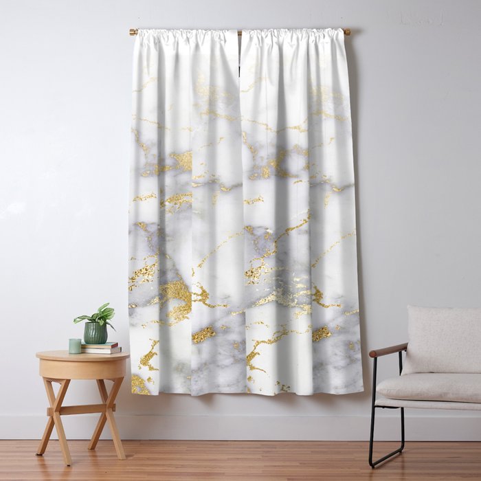 Blush chic faux gold gray gradient marble Window Curtain Gallery Image 5