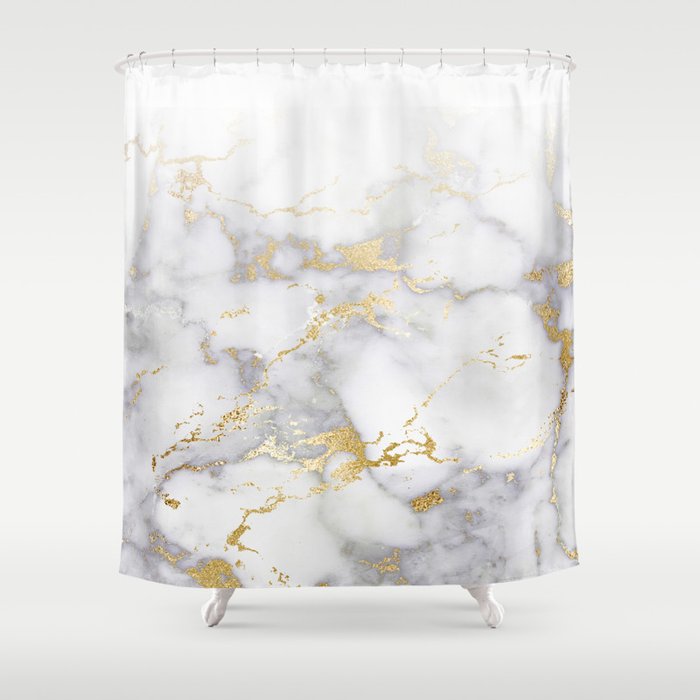 Blush chic faux gold gray gradient marble Shower Curtain Gallery Image 1