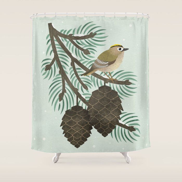 Goldcrest in the Winter Pines Shower Curtain Gallery Image 1