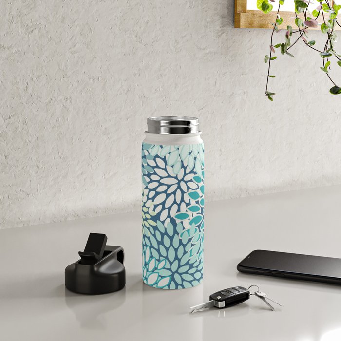 Christmas, Floral Prints, Teal, Blue and Green, Colour Prints Water Bottle Gallery Image 4