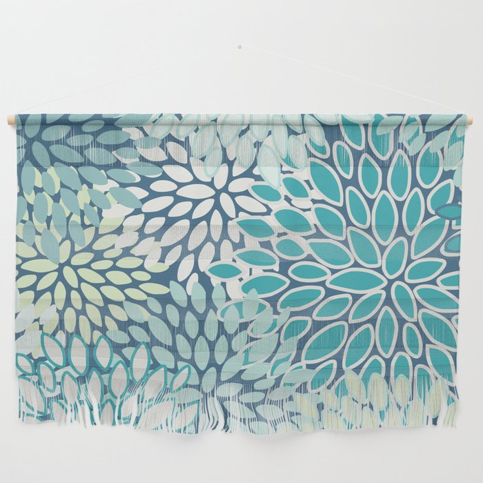 Christmas, Floral Prints, Teal, Blue and Green, Colour Prints Wall Hanging Gallery Image 1