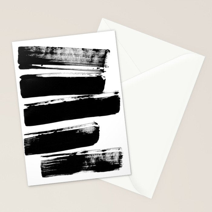 Stripes Black & White Minimalist Abstract Mid century Ink Art Dark Brush Strokes Stationery Card Gallery Image 2
