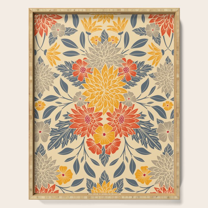 Warm Yellow, Orange & Blue Floral Serving Tray Gallery Image 1