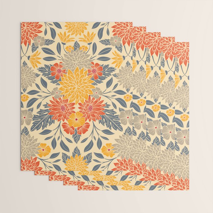 Warm Yellow, Orange & Blue Floral Wrapping Paper Gallery Image 3