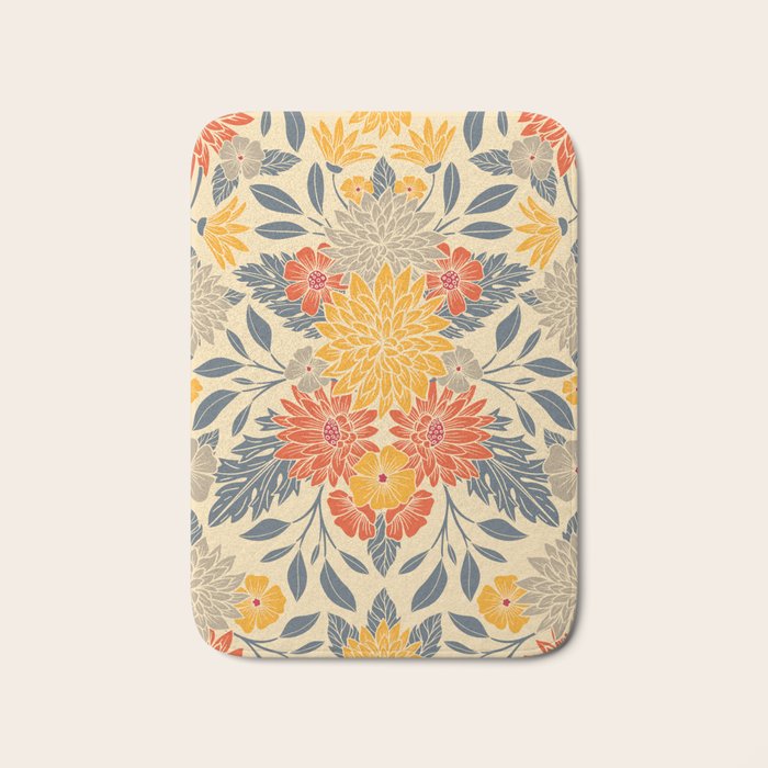 Warm Yellow, Orange & Blue Floral Bath Mat Gallery Image 1