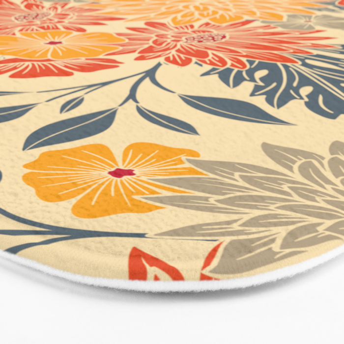 Warm Yellow, Orange & Blue Floral Bath Mat Gallery Image 3