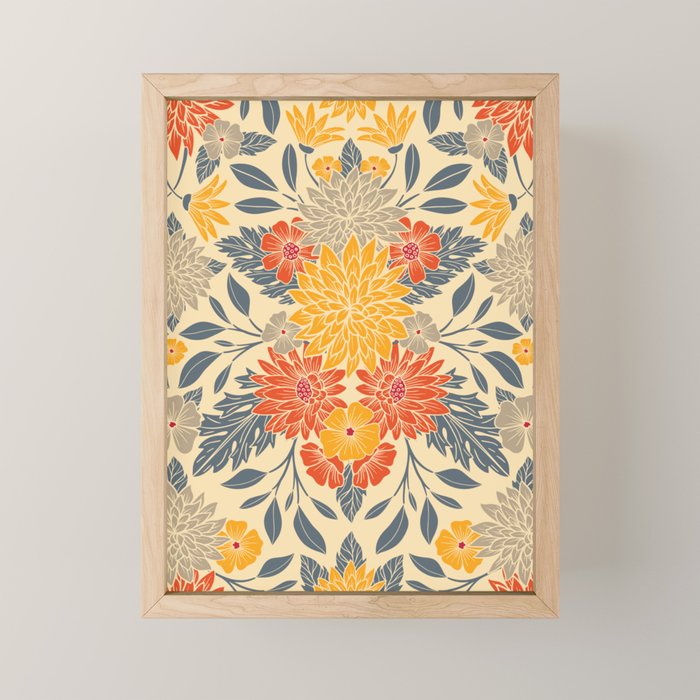 Warm Yellow, Orange & Blue Floral Mini Art Print Gallery Image 1