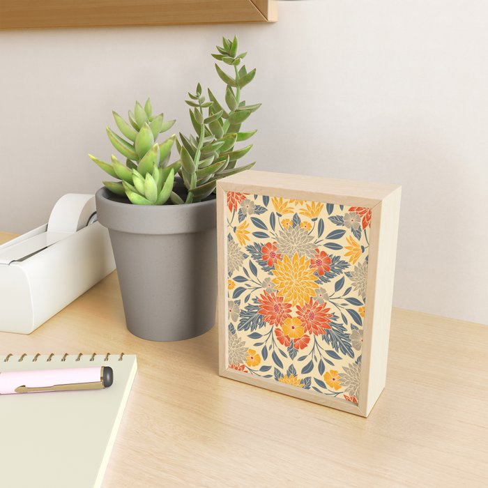 Warm Yellow, Orange & Blue Floral Mini Art Print Gallery Image 2