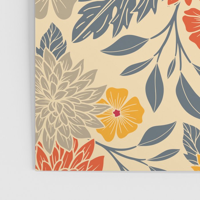 Warm Yellow, Orange & Blue Floral Poster Gallery Image 3