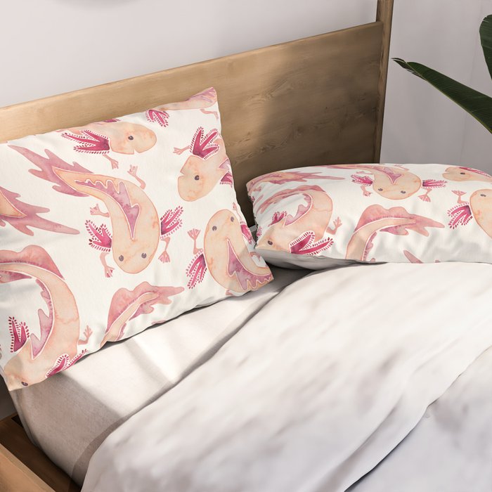 Mexican Axolotls Watercolor Pillow Sham Gallery Image 2