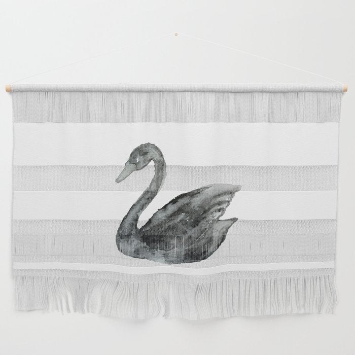 Elegant black white hand painted watercolor swan Wall Hanging Gallery Image 1