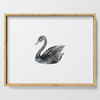 Elegant black white hand painted watercolor swan Serving Tray Gallery Image 1