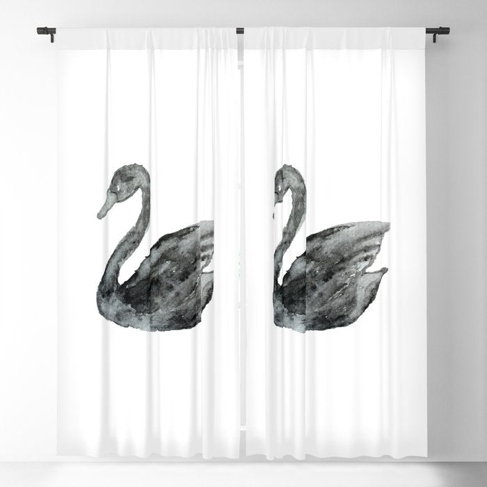 Elegant black white hand painted watercolor swan Window Curtain Gallery Image 5