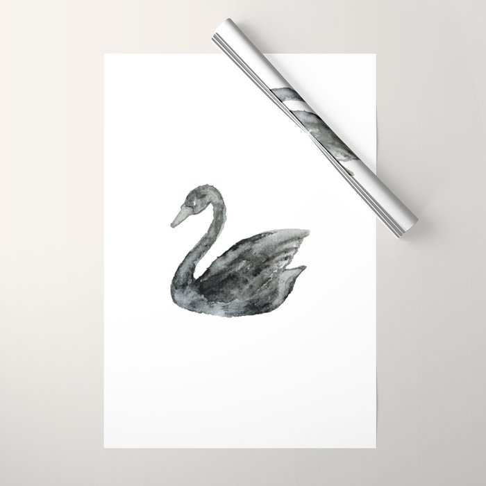 Elegant black white hand painted watercolor swan Wrapping Paper Gallery Image 1