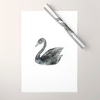 Elegant black white hand painted watercolor swan Wrapping Paper Gallery Image 1