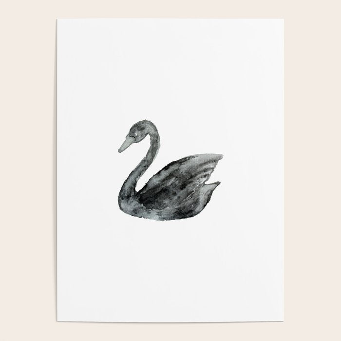 Elegant black white hand painted watercolor swan Poster Gallery Image 4
