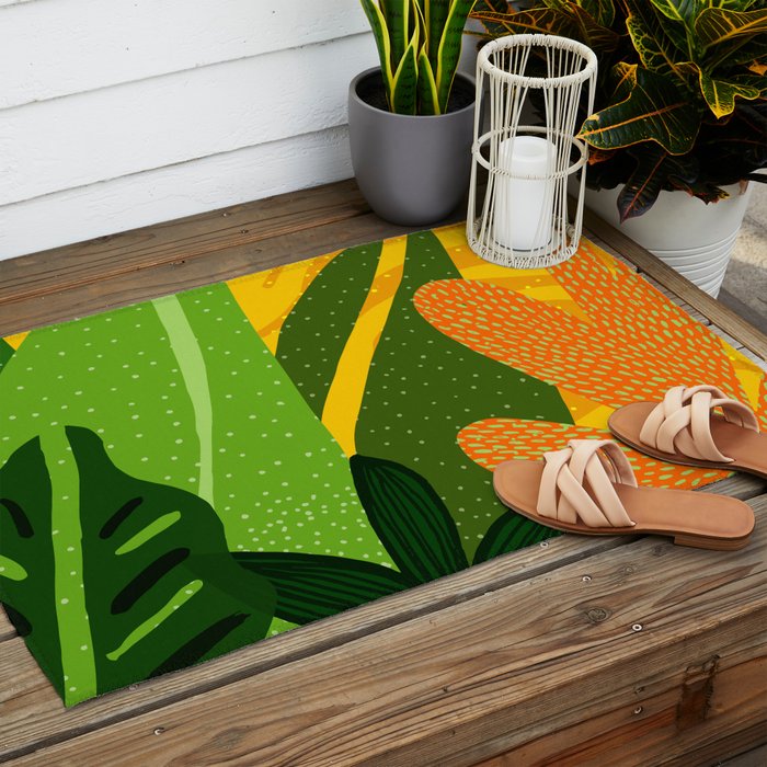 Rainforest Plants Abstract Outdoor Rug Gallery Image 2