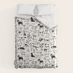 Black and White Dog Drawings | Cute Dog Breeds Pattern Duvet Cover Gallery Image 6