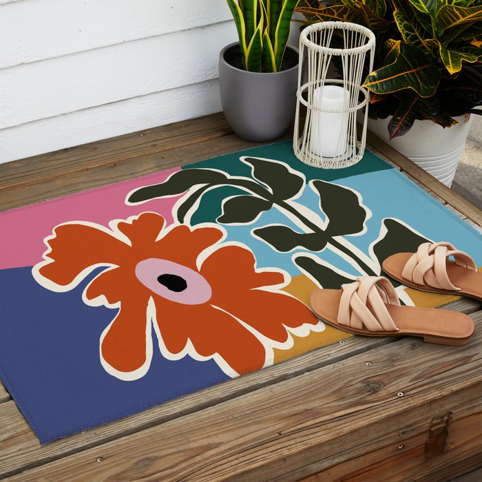 Retro minimal flower I Outdoor Rug Gallery Image 2