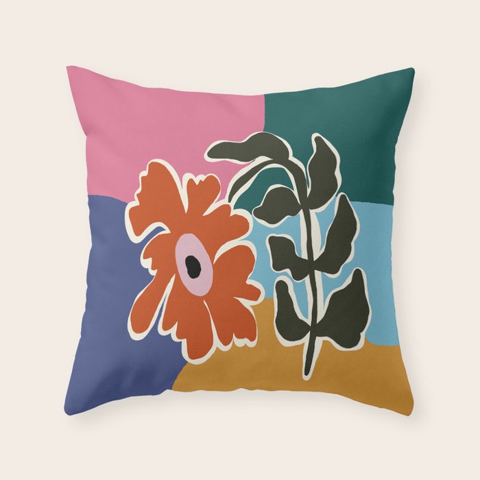 Retro minimal flower I Throw Pillow Gallery Image 1