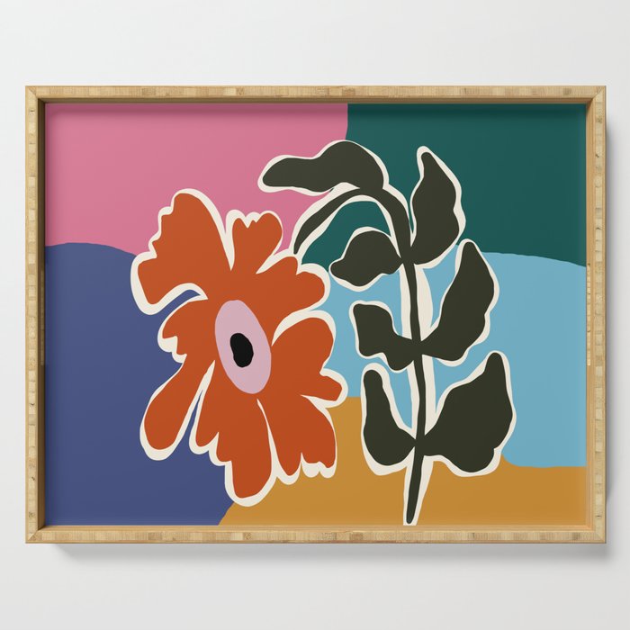 Retro minimal flower I Serving Tray Gallery Image 1