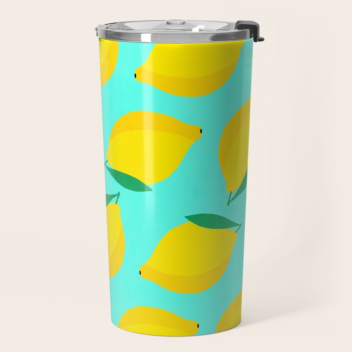 Bold and Vibrant Minimal Lemon Pattern Travel Mug Gallery Image 2