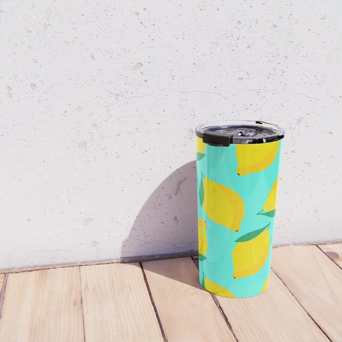 Bold and Vibrant Minimal Lemon Pattern Travel Mug Gallery Image 4