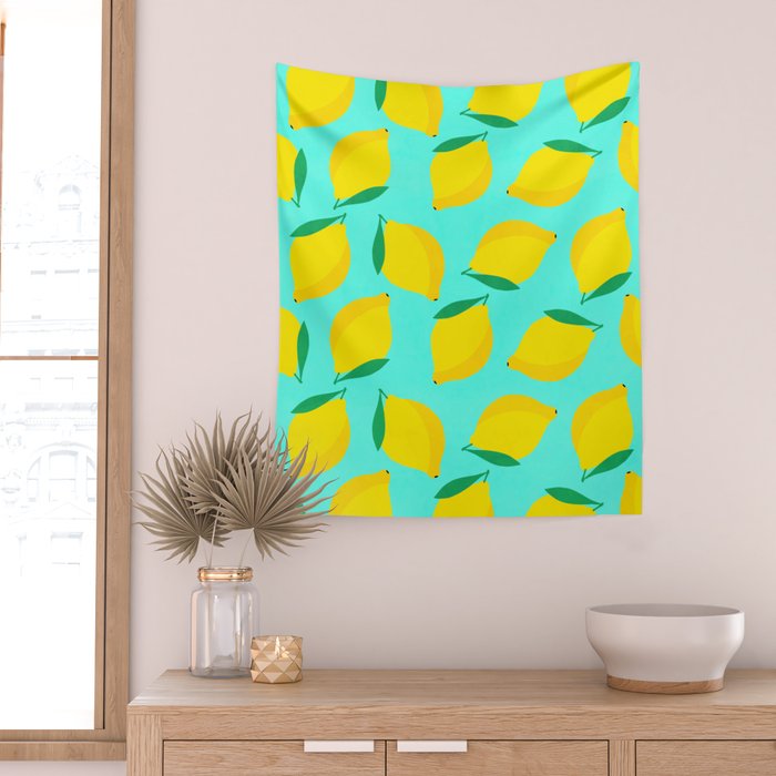 Bold and Vibrant Minimal Lemon Pattern Wall Tapestry Gallery Image 2