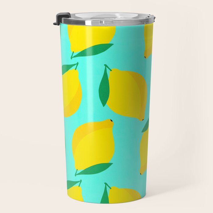 Bold and Vibrant Minimal Lemon Pattern Travel Mug Gallery Image 3