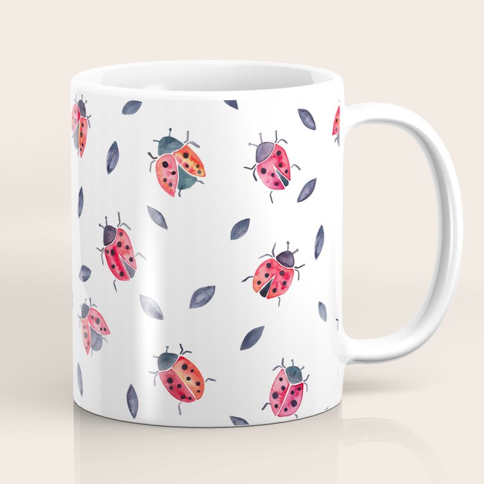 Lucky Ladybugs & Black Leaves Coffee Mug Gallery Image 1