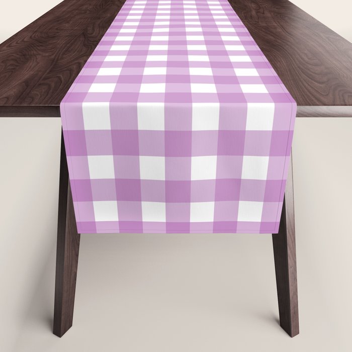 Gingham Check Pattern in Pastel Orchid Purple and White  Table Runner Gallery Image 1