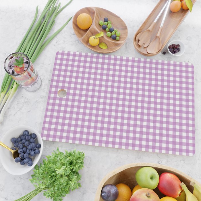 Gingham Check Pattern in Pastel Orchid Purple and White  Cutting Board Gallery Image 2