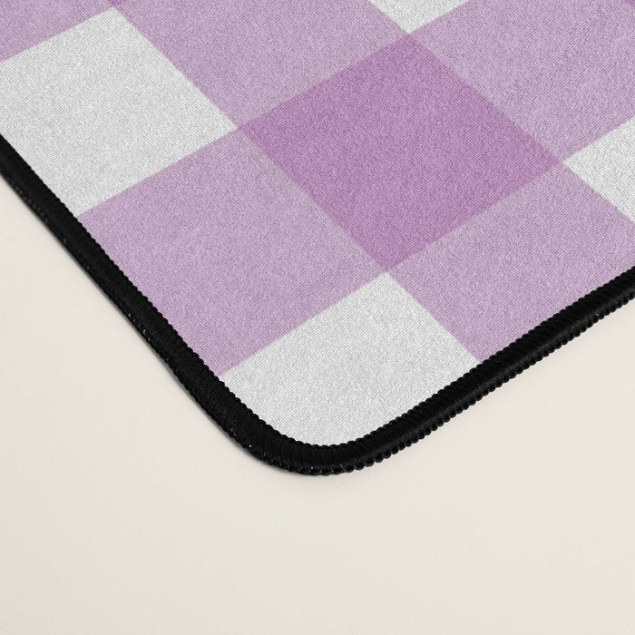 Gingham Check Pattern in Pastel Orchid Purple and White  Desk Mat Gallery Image 4