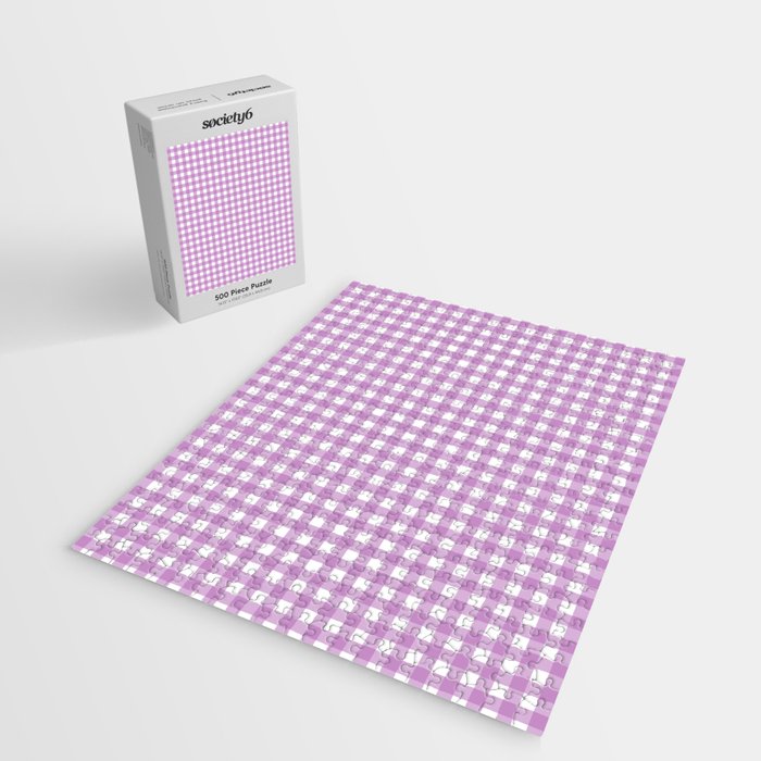 Gingham Check Pattern in Pastel Orchid Purple and White  Jigsaw Puzzle Gallery Image 2