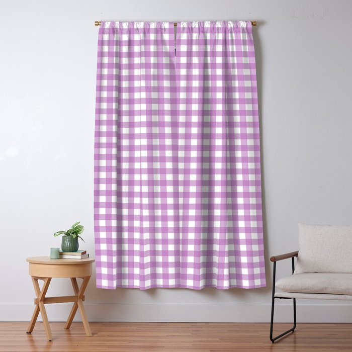 Gingham Check Pattern in Pastel Orchid Purple and White  Window Curtain Gallery Image 5
