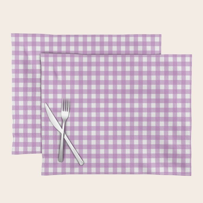 Gingham Check Pattern in Pastel Orchid Purple and White  Placemat Gallery Image 1