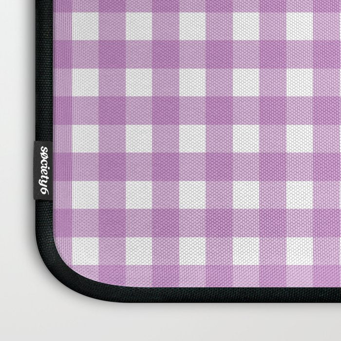 Gingham Check Pattern in Pastel Orchid Purple and White  Laptop Sleeve Gallery Image 3