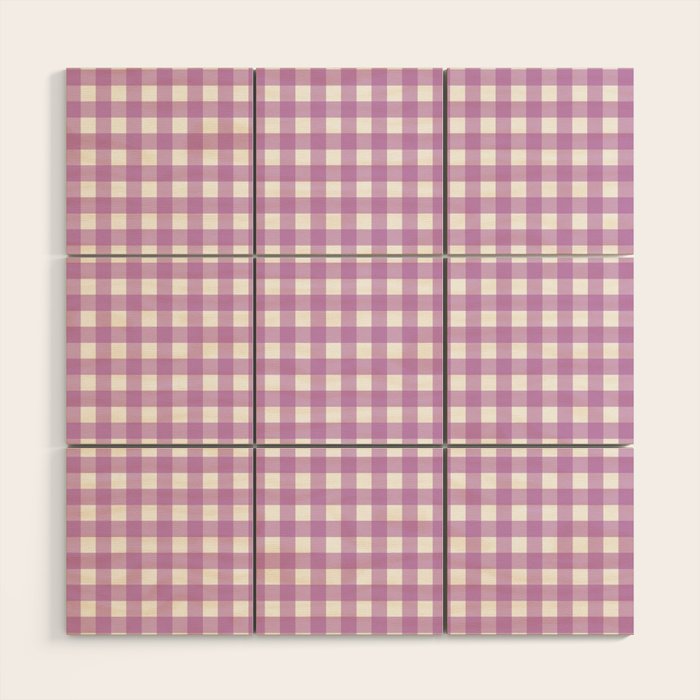 Gingham Check Pattern in Pastel Orchid Purple and White  Wood Wall Art Gallery Image 1