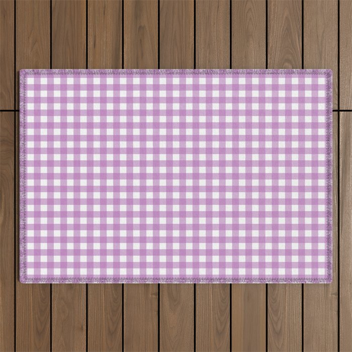Gingham Check Pattern in Pastel Orchid Purple and White  Outdoor Rug Gallery Image 1