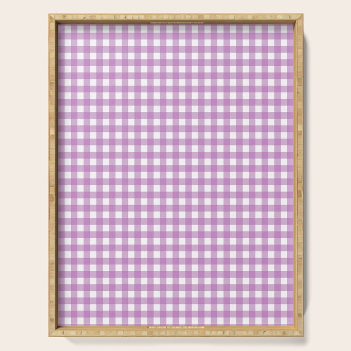 Gingham Check Pattern in Pastel Orchid Purple and White  Serving Tray Gallery Image 1