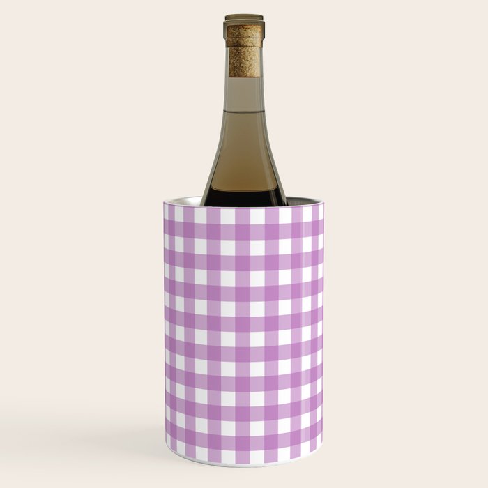 Gingham Check Pattern in Pastel Orchid Purple and White  Wine Chiller Gallery Image 1