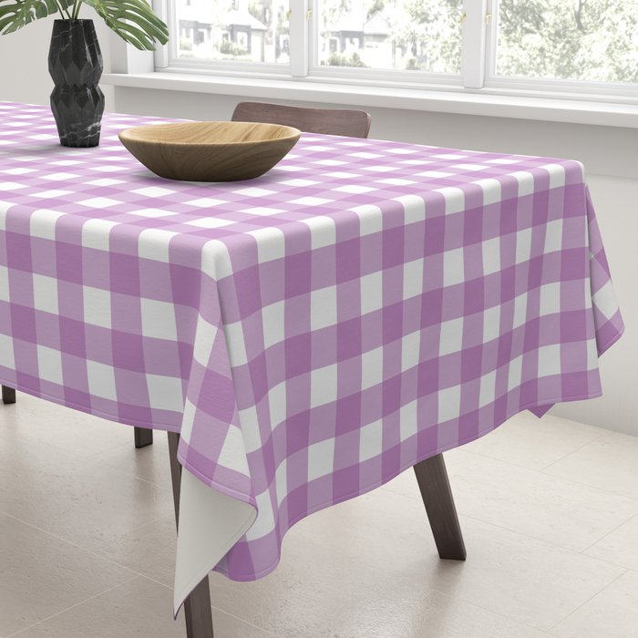 Gingham Check Pattern in Pastel Orchid Purple and White  Tablecloth Gallery Image 3