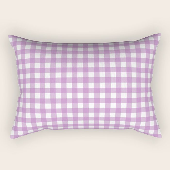 Gingham Check Pattern in Pastel Orchid Purple and White  Rectangular Pillow Gallery Image 2