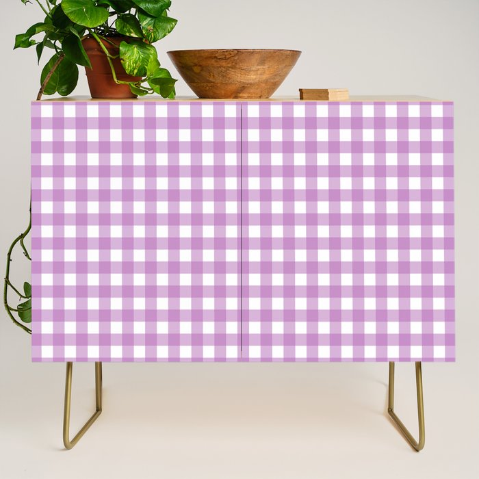Gingham Check Pattern in Pastel Orchid Purple and White  Credenza Gallery Image 1