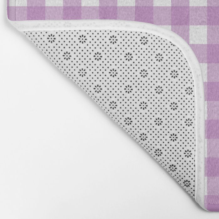 Gingham Check Pattern in Pastel Orchid Purple and White  Bath Mat Gallery Image 2