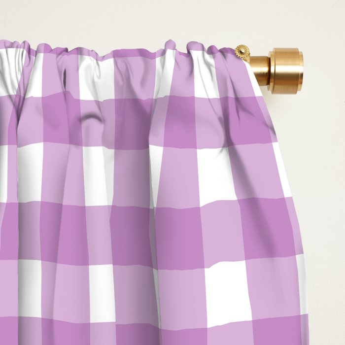 Gingham Check Pattern in Pastel Orchid Purple and White  Window Curtain Gallery Image 2