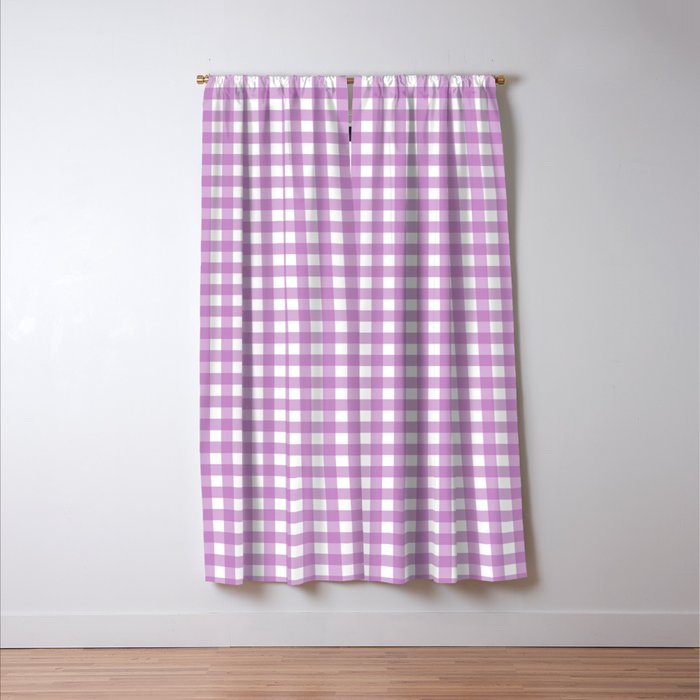 Gingham Check Pattern in Pastel Orchid Purple and White  Window Curtain Gallery Image 3